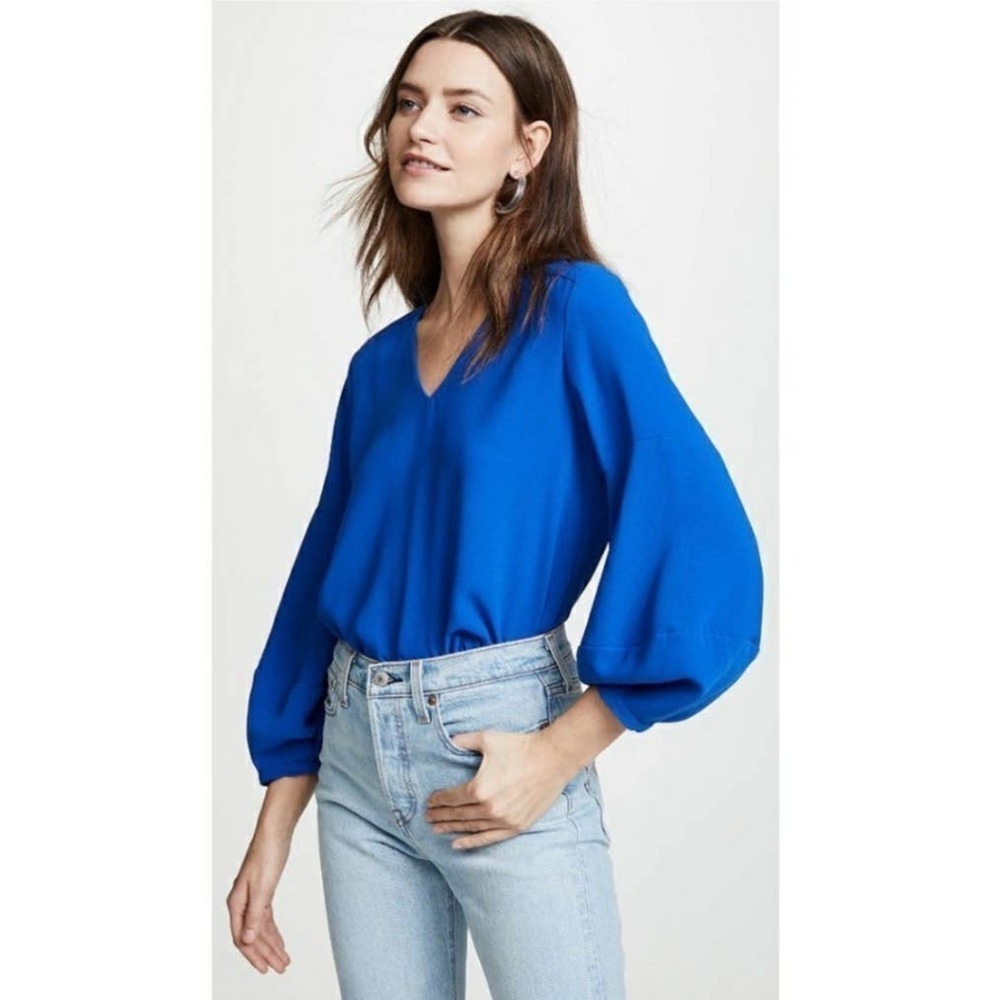 Amanda Uprichard SZ M Blue Milan V Neck Blouse